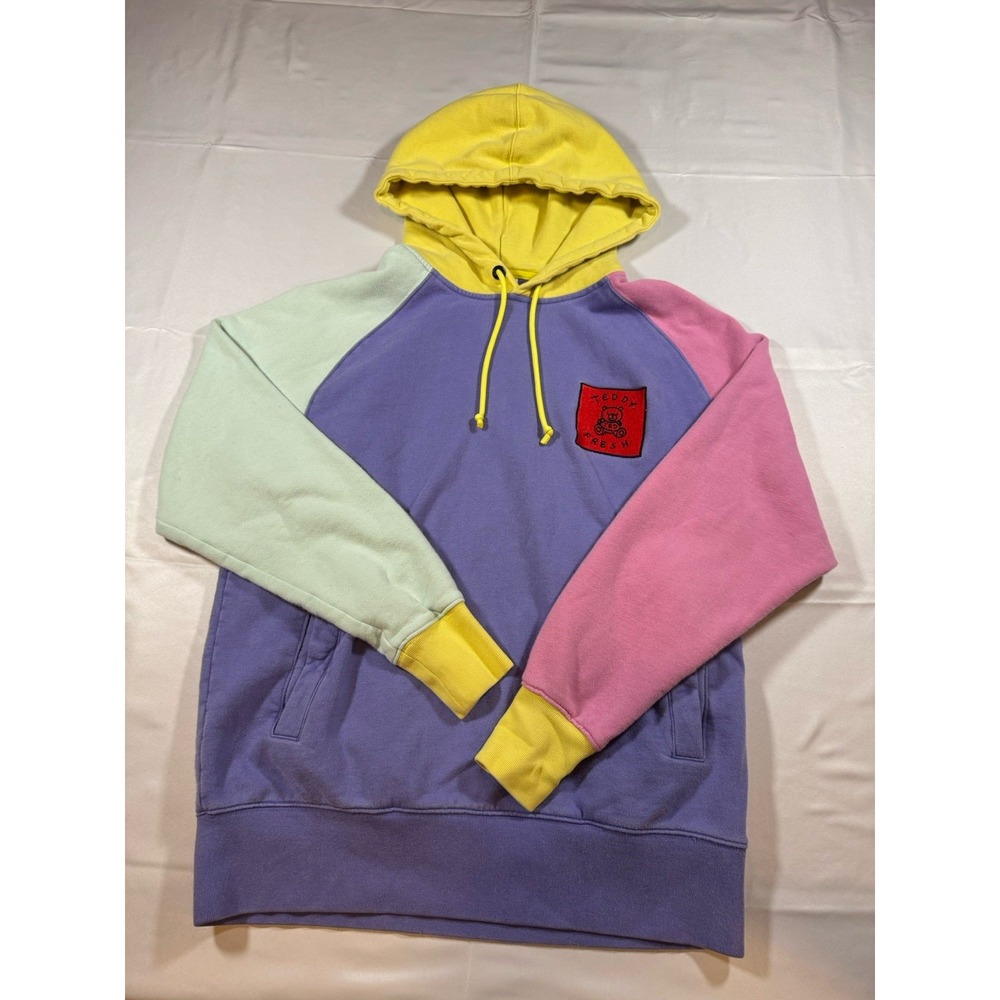 Teddy Fresh Colorblock Hoodie S Cotton Purple‎ Yellow Pink Light Blue Pullover
